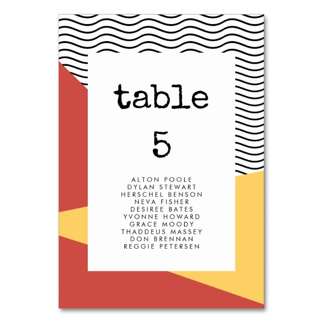 80er Pop art Memphis Sitzkarten Tischnummer (Vorderseite)