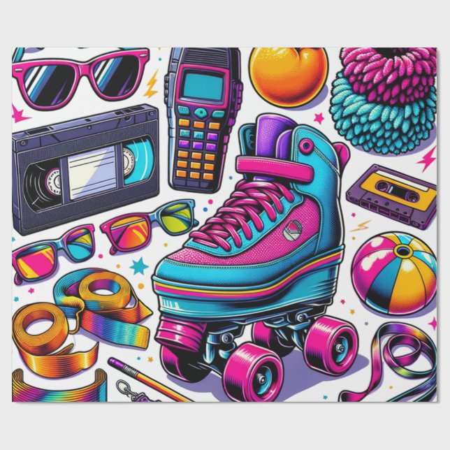 80er Pop Culture Icons Geschenkpapier (Flach)