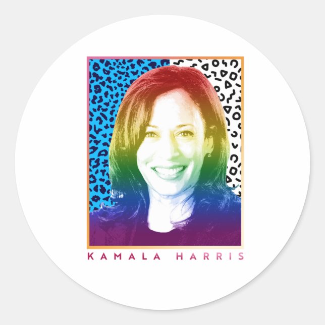 80er Poster - Kamala Harris Pride Runder Aufkleber (Vorderseite)