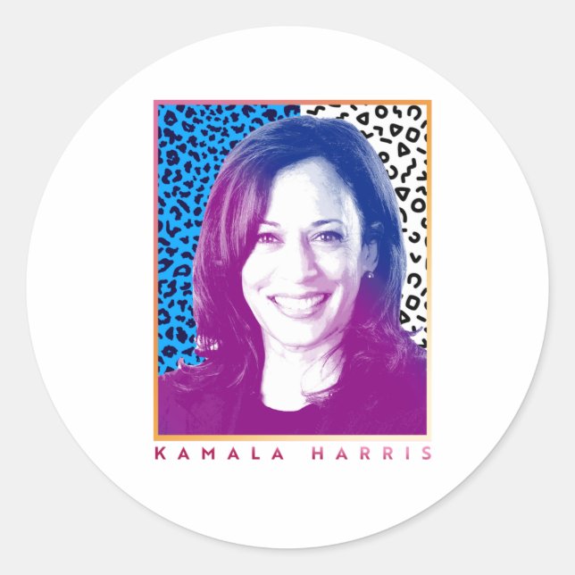 80er Poster - Kamala Harris Runder Aufkleber (Vorderseite)