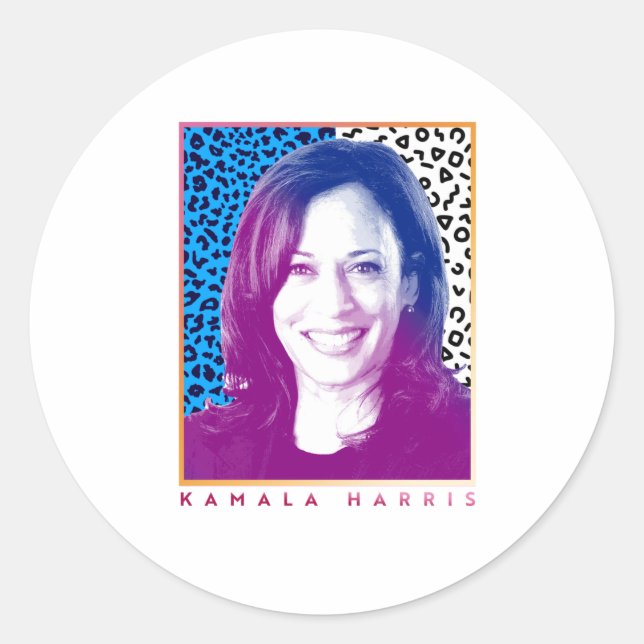 80er Poster - Kamala Harris Runder Aufkleber (Vorderseite)