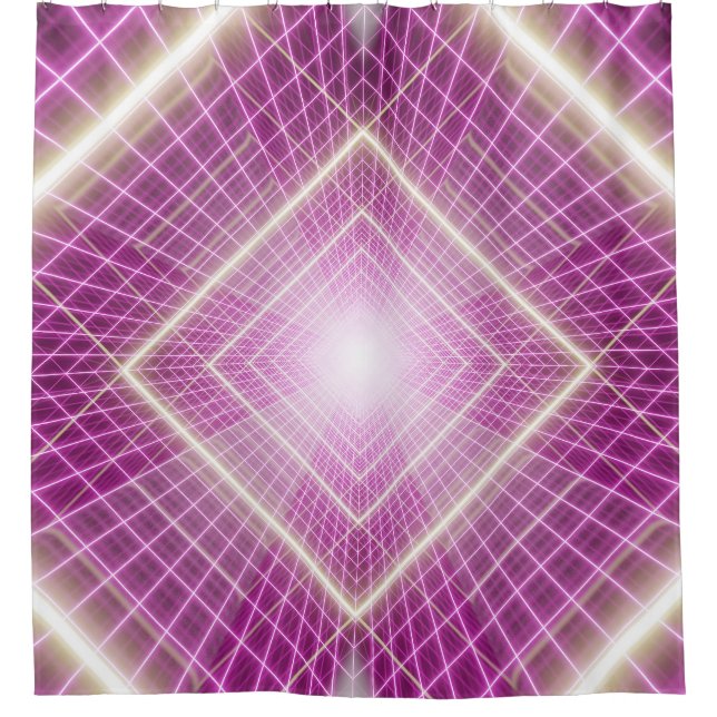 80er Retro: 3D Sci-Fi Hintergrund. Duschvorhang (Vorderseite)