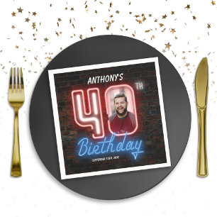 80er Retro 40. Geburtstag Neon Signieren Custom Fo Serviette