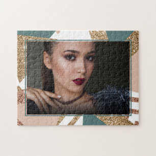 80er Retro Abstrakt   70er Green und Gold Foto Puzzle