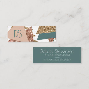 80er Retro Abstrakt 70er Green und Gold Monogram Mini Visitenkarte