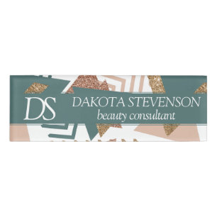 80er Retro Abstrakt 70er Green und Gold Monogram Namenschild