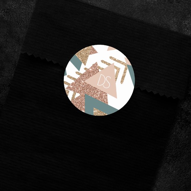 80er Retro Abstrakt | 70er Green und Gold Monogram Runder Aufkleber (Von Creator hochgeladen)