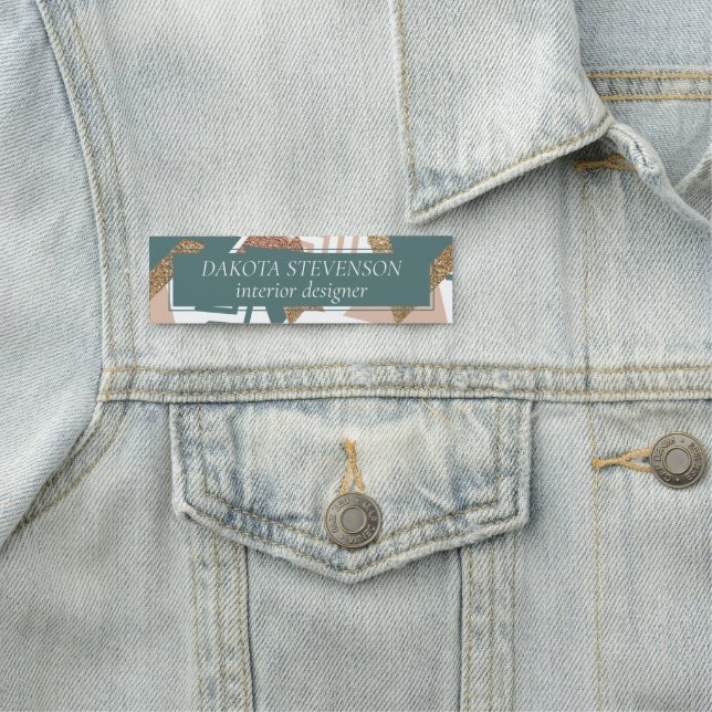 80er Retro Abstrakt | 70er Green und Gold Palette Namensschild (Beispiel)