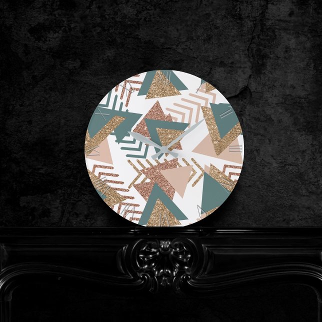 80er Retro Abstrakt | 70er Green und Gold Palette Runde Wanduhr (Von Creator hochgeladen)