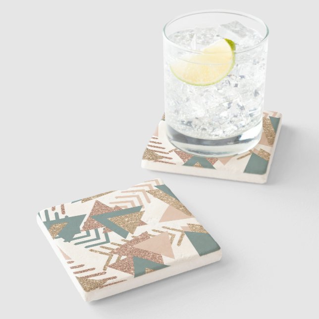 80er Retro Abstrakt | 70er Green und Gold Palette Steinuntersetzer (Seitenansicht)