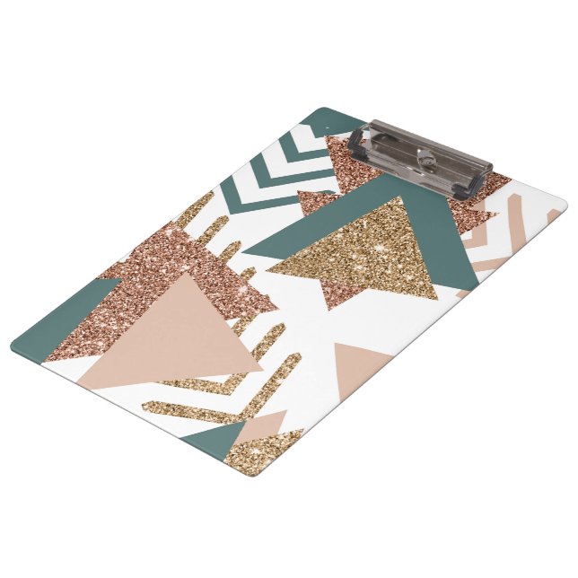 80er Retro Abstrakt | Avocado Green und Rose Gold Klemmbrett (Schrägansicht)