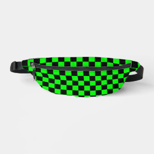 80er RETRO BLACK GREEN CHECKERBOARD FANNY PACK Bauchtasche