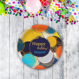 80er Retro Circle Abstrakt Happy Birthday Pappteller