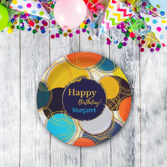 80er Retro Circle Abstrakt Happy Birthday Pappteller (Von Creator hochgeladen)