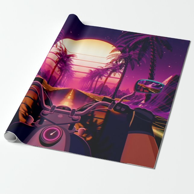 80er retro futuristischen Science-Fiction Hintergr Geschenkpapier (Ungerollt)