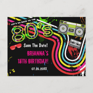 80er Retro-Geburtstagsfeier Save The Date Postkart Ankündigungspostkarte