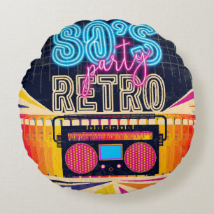 80er, Retro-Musikparty. Poster im alten Stil. Disc Rundes Kissen