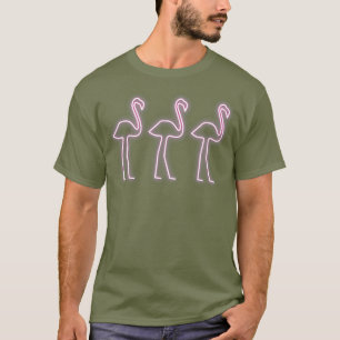 80er Retro Neon Sign Pink Flamingo Bird Pool T-Shirt