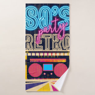 80er, Retro-Party. Altes Poster. Disco fl Badehandtuch