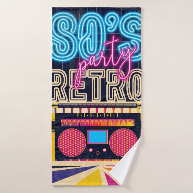 80er, Retro-Party. Altes Poster. Disco fl Badehandtuch (Badehandtuch)