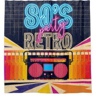 80er, Retro-Party. Altes Poster. Disco fl Duschvorhang