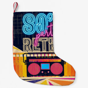 80er, Retro-Party. Altes Poster. Disco Kleiner Weihnachtsstrumpf