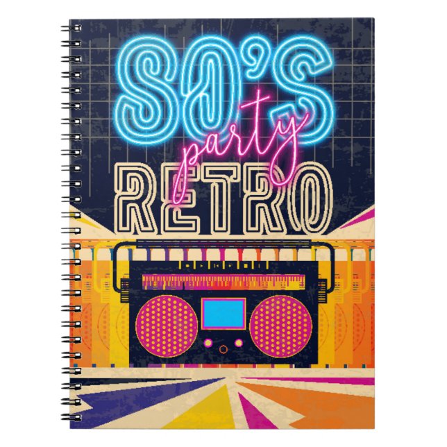 80er, Retro-Party. Altes Poster. Disco Notizblock (Vorderseite)
