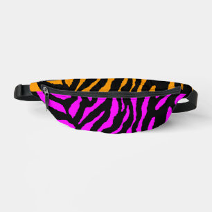 80er RETRO PINK ORANGE TIGER STRIPES FANNY PACK Bauchtasche