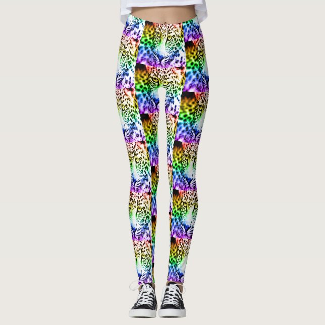 80er Retro Rainbow Leopard Leggings (Vorderseite)