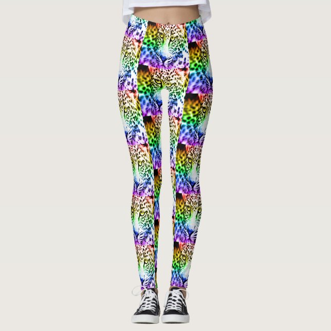 80er Retro Regenbogen Leopard Leggings (Vorderseite)