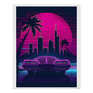 80er Retro-Stadtlandschaft – Neon-Cyberpunk-Ästhet Poster