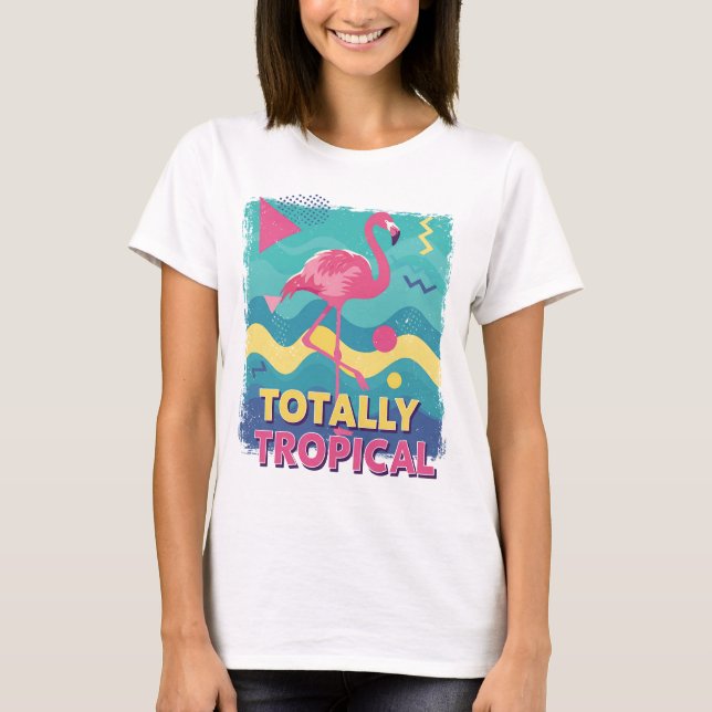 80er Retro Tropical Flamingo T-Shirt (Vorderseite)