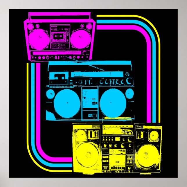 80ER RETRO VINTAG BOOMBOX RADIO POSTER (Vorne)