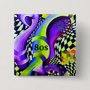 80er Retro Vintage Geometrisches Muster Button