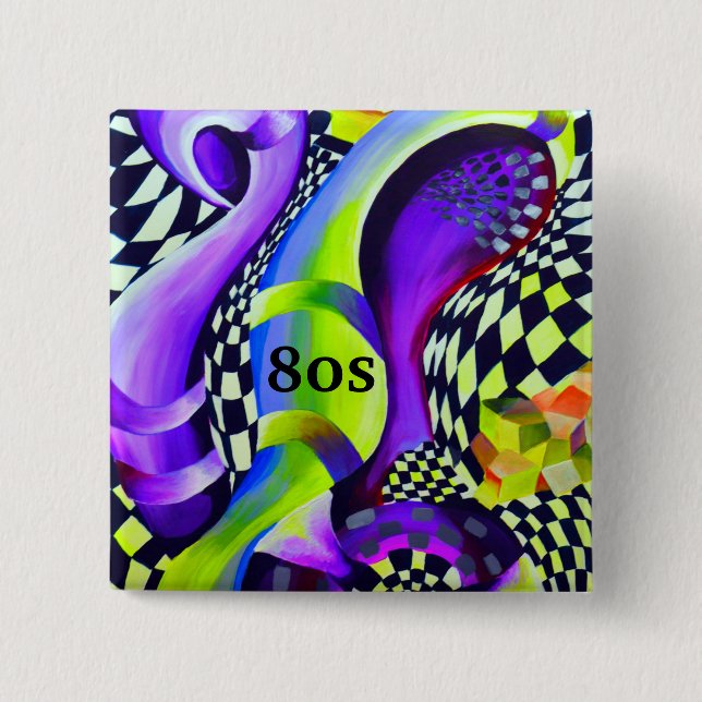 80er Retro Vintage Geometrisches Muster Button (Vorderseite)