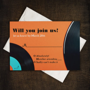 80er Retro Vinyl Record Wedding RSVP Karte