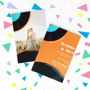 80er Retro-Vinyl-Schallplatten-Foto-Hochzeitseinla Einladung
