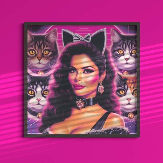 80er Retrowave Katzenfrau Poster (Von Creator hochgeladen)