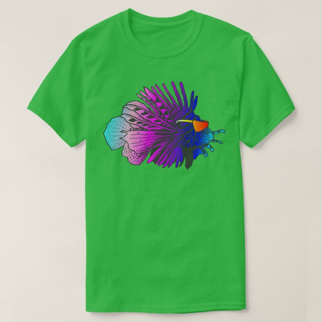 80er Retrowave Outrun Synthwave Lionfish Fisch T-Shirt (Design vorne)