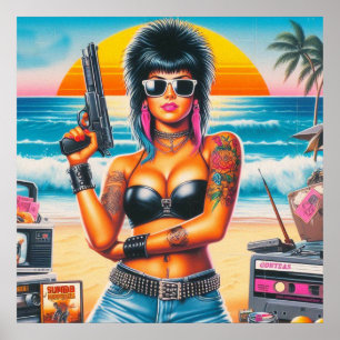 80er Retrowave Punk Girl Poster