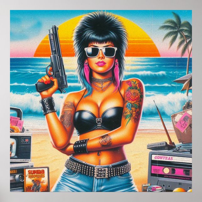 80er Retrowave Punk Girl Poster (Vorne)
