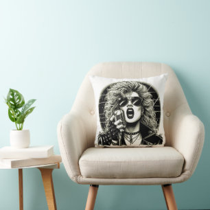 80er Rocker chick Sängerin Tinte Illustration Kissen