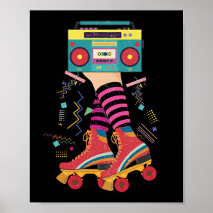 80er Rollschuhe Vintage Rollschuhlaufen Disco Mädc Poster