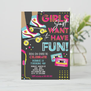 80er Rollschuhparty-Einladung, Skate Geburtstag Einladung