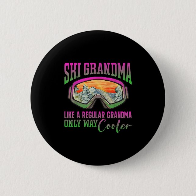 80er Ski Outfit Retro Ski Grandma Button (Vorderseite)