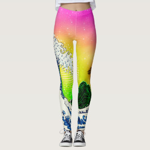 80er Stil Die große Welle und die Palmen Leggings