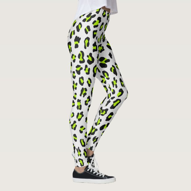 80er Style Neon Green Leopard Print Leggings (Rechts)