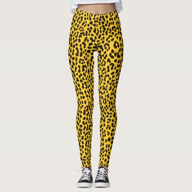 80er Style Neon Yellow Leopard Print Leggings (Vorderseite)