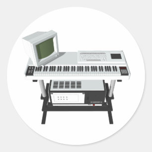 80er Style Sampler Keyboard: 3D-Modell: Runder Aufkleber