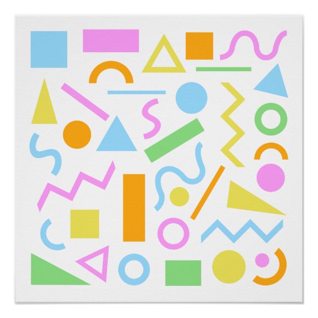 80er Style Shape Muster Color auf Weiß Poster (Vorderseite)